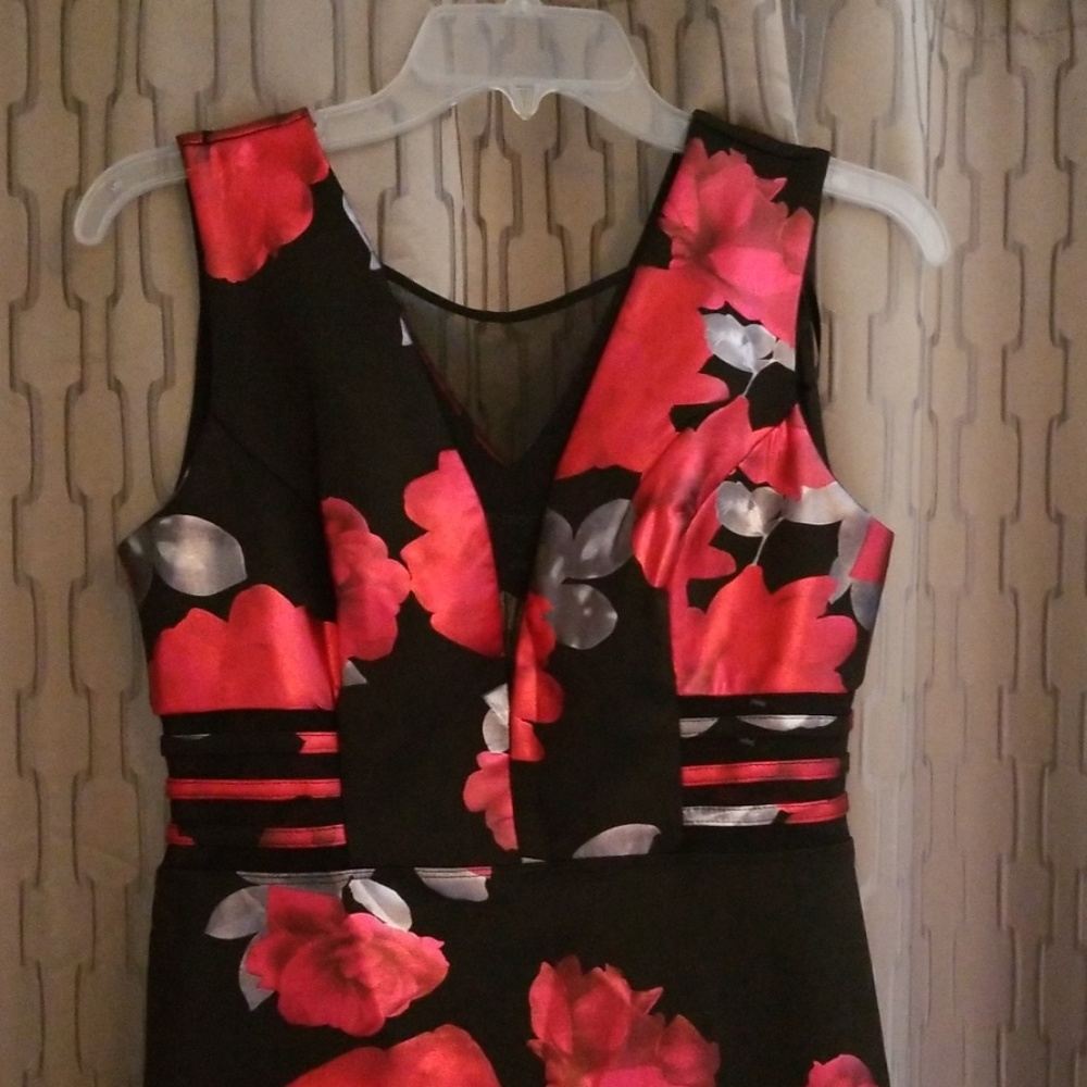Black with red flowers dress